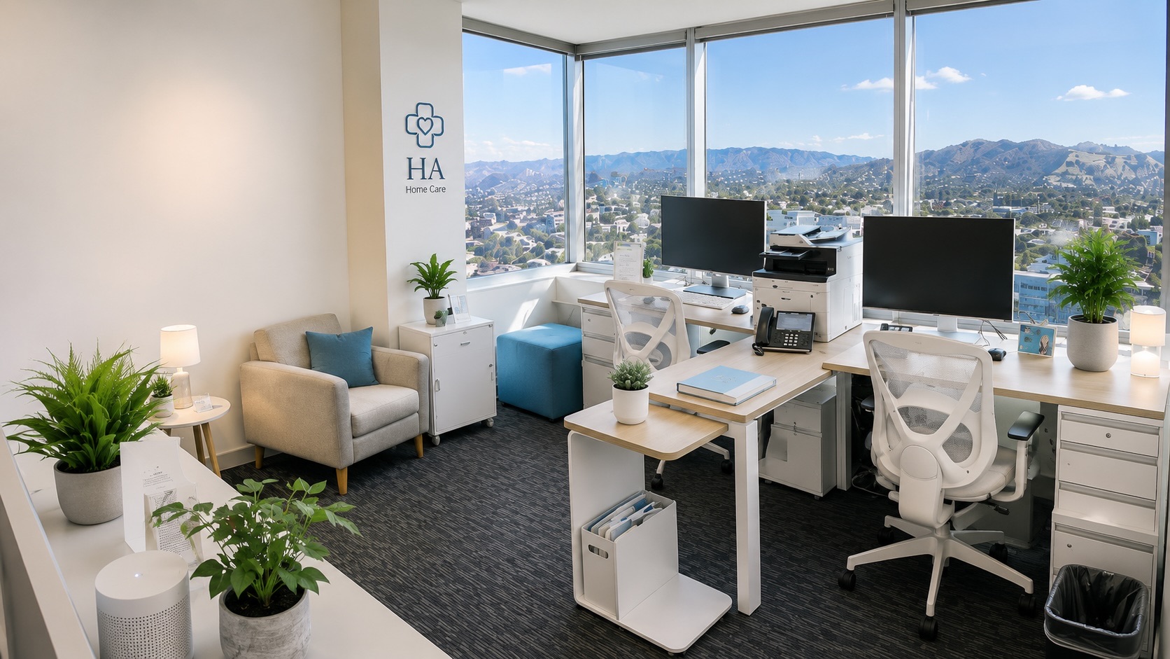 HA Home Care's North Hollywood office, with city and mountain views